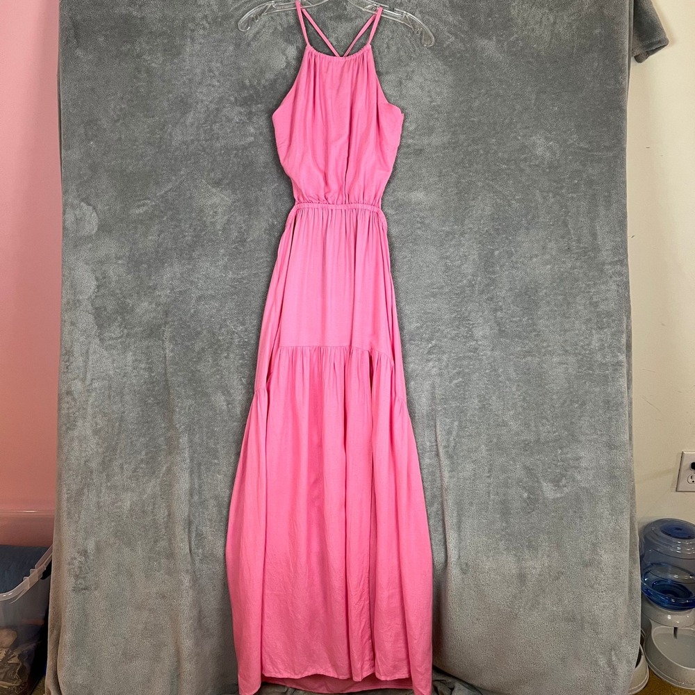 L Space Jaide Maxi Dress Womens M Pink Open Back Halter Lightweight NWT